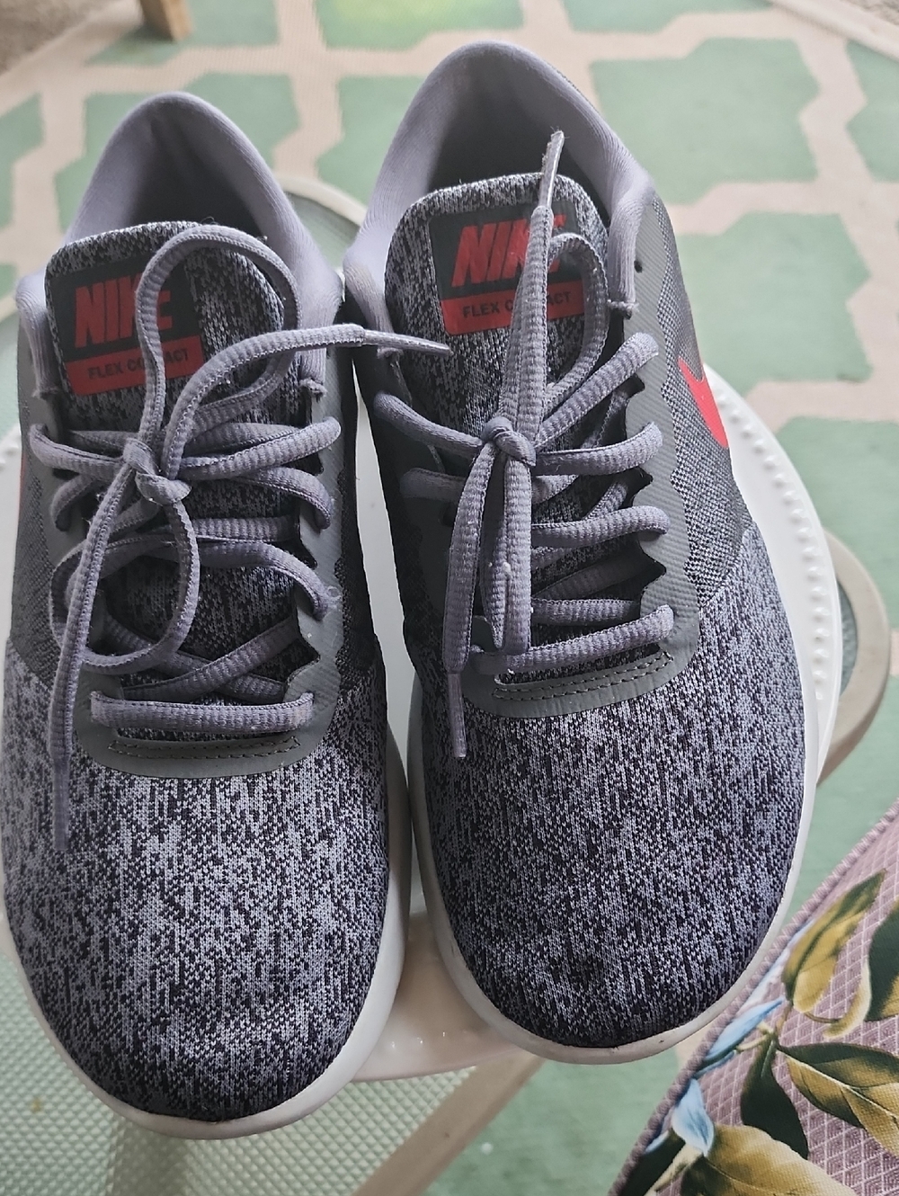 Nike Gray and Red Flex Contact Knit Running Shoes
